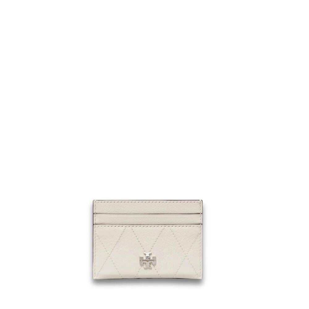 NEW TORY BURCH charlie quilted card case in light cream